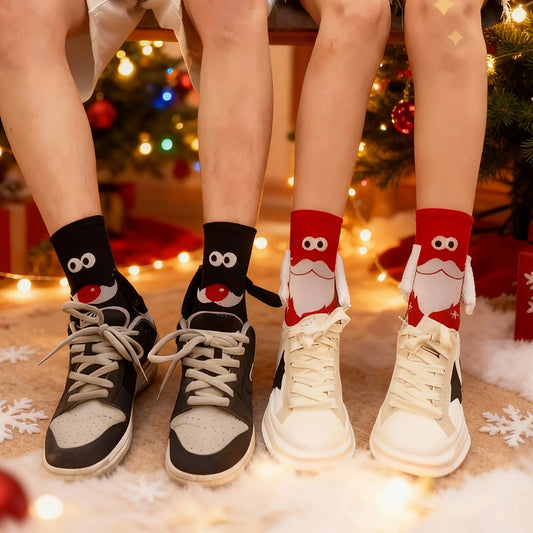 2/5 Pairs Pack, Random Colors, Christmas Gift Knitted Holding-Hands Socks, Magnetic Socks, Popular Internet Socks, Quirky and Unique Couple Socks, Holiday Gift