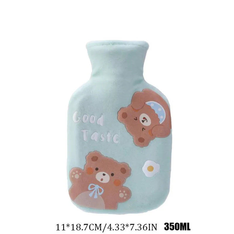 350ML Safe Hot Water Bottle Cat Soft Warm Winter Portable Reusable Protective with Plush Cover Washable Leak Proof Pain Relief