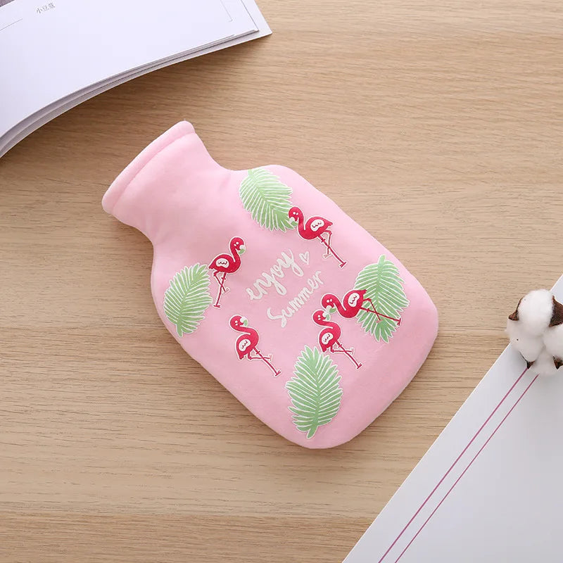 350ML Safe Hot Water Bottle Cat Soft Warm Winter Portable Reusable Protective with Plush Cover Washable Leak Proof Pain Relief