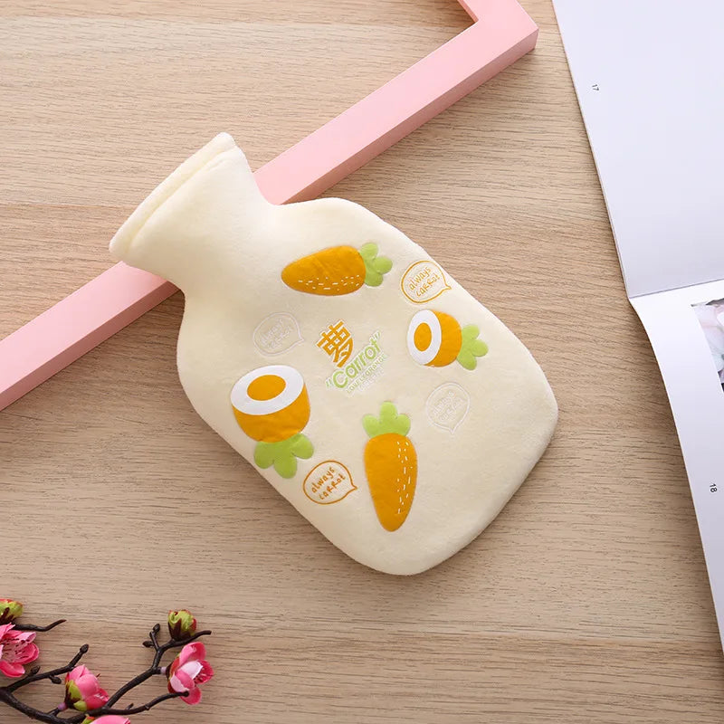 350ML Safe Hot Water Bottle Cat Soft Warm Winter Portable Reusable Protective with Plush Cover Washable Leak Proof Pain Relief