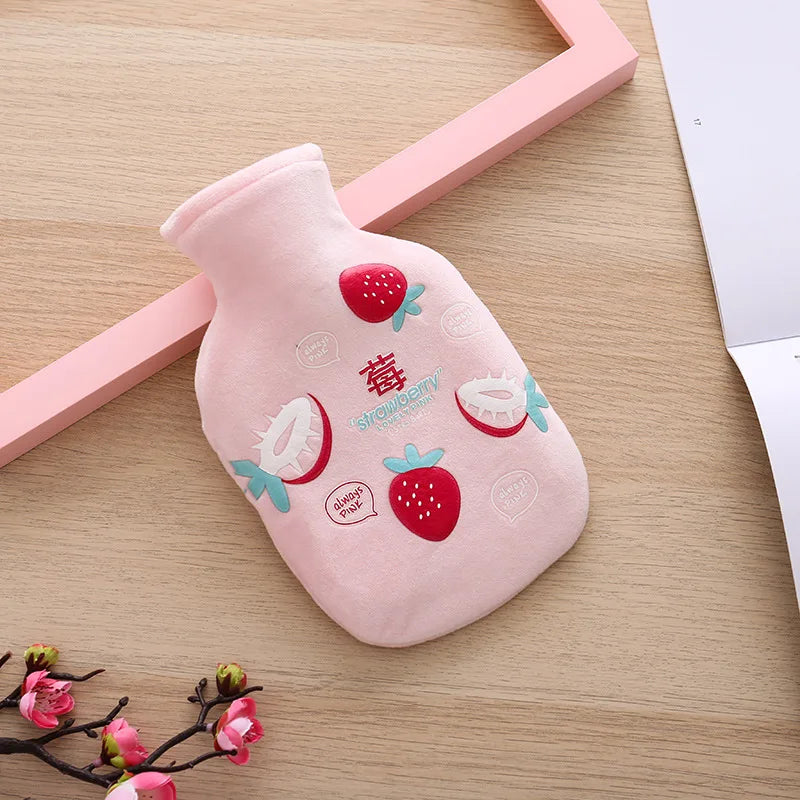 350ML Safe Hot Water Bottle Cat Soft Warm Winter Portable Reusable Protective with Plush Cover Washable Leak Proof Pain Relief