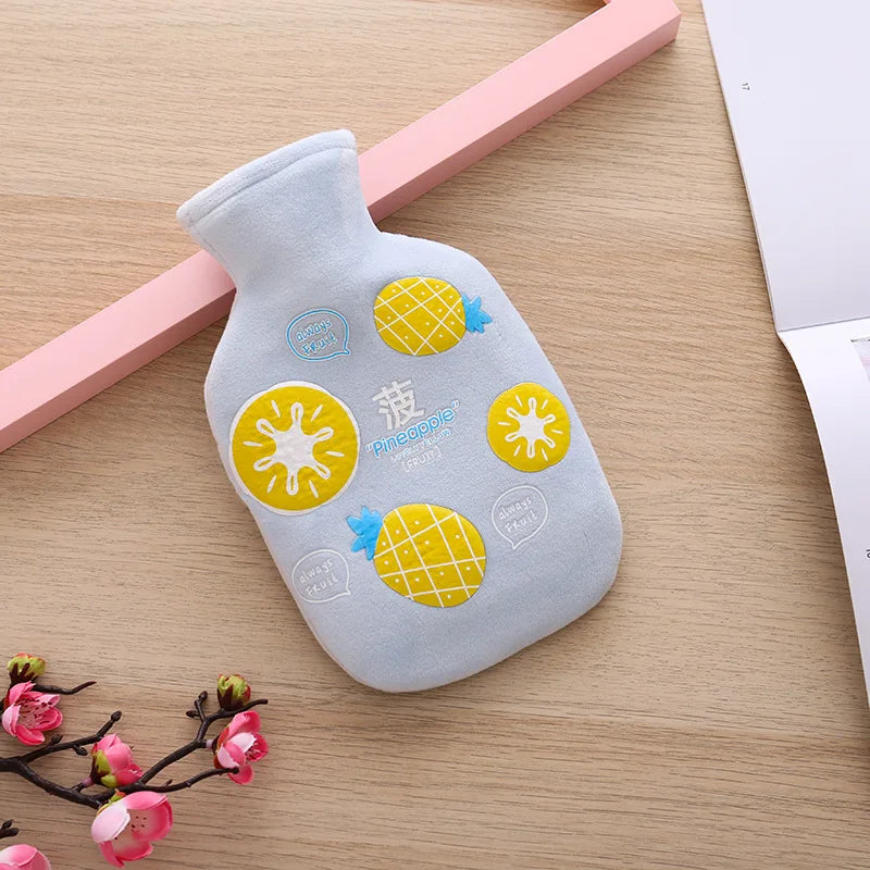 350ML Safe Hot Water Bottle Cat Soft Warm Winter Portable Reusable Protective with Plush Cover Washable Leak Proof Pain Relief