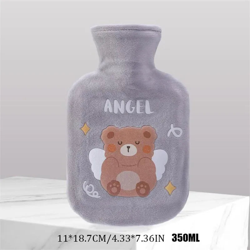 350ML Safe Hot Water Bottle Cat Soft Warm Winter Portable Reusable Protective with Plush Cover Washable Leak Proof Pain Relief