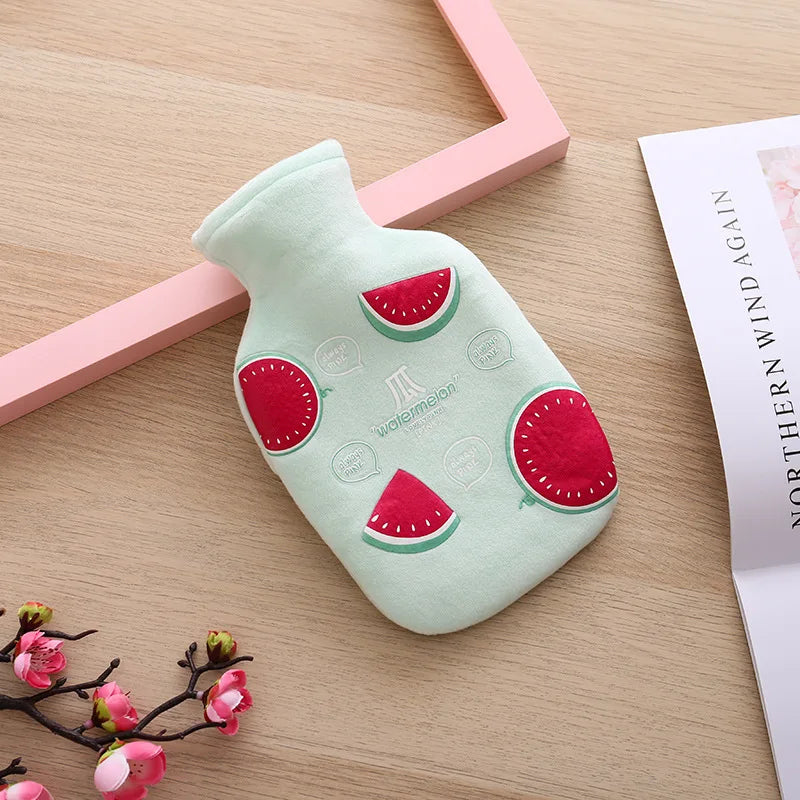 350ML Safe Hot Water Bottle Cat Soft Warm Winter Portable Reusable Protective with Plush Cover Washable Leak Proof Pain Relief