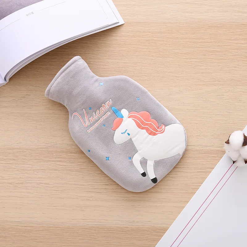 350ML Safe Hot Water Bottle Cat Soft Warm Winter Portable Reusable Protective with Plush Cover Washable Leak Proof Pain Relief