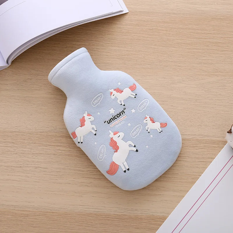 350ML Safe Hot Water Bottle Cat Soft Warm Winter Portable Reusable Protective with Plush Cover Washable Leak Proof Pain Relief
