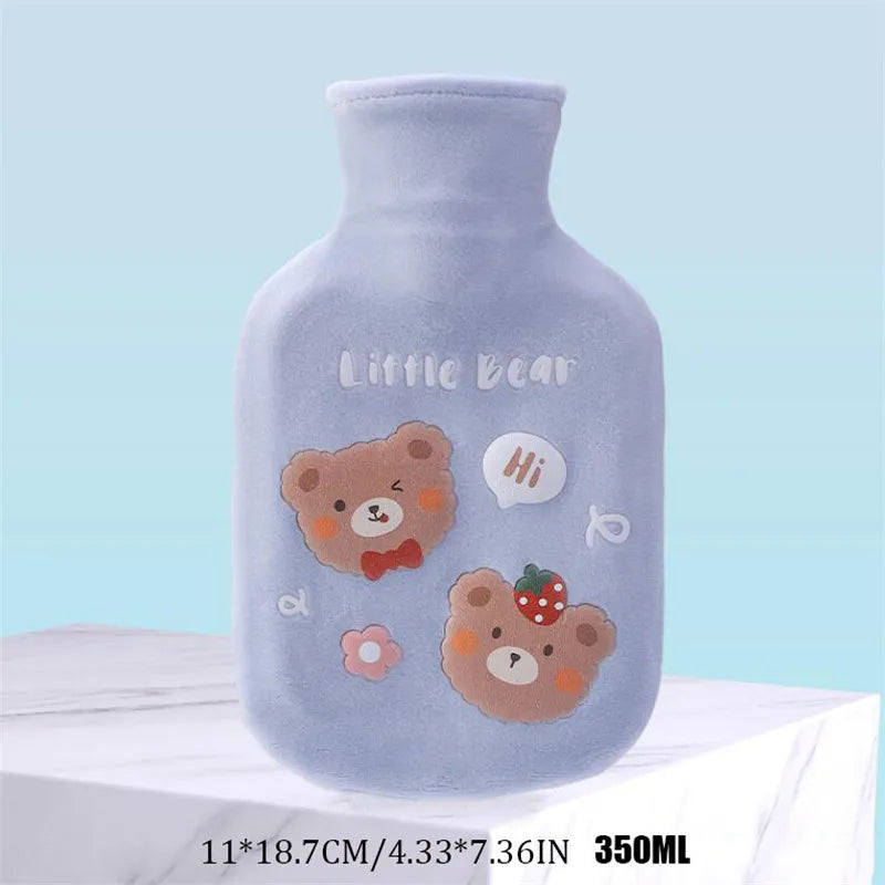350ML Safe Hot Water Bottle Cat Soft Warm Winter Portable Reusable Protective with Plush Cover Washable Leak Proof Pain Relief