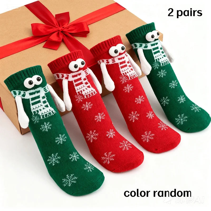 2/5 Pairs Pack, Random Colors, Christmas Gift Knitted Holding-Hands Socks, Magnetic Socks, Popular Internet Socks, Quirky and Unique Couple Socks, Holiday Gift
