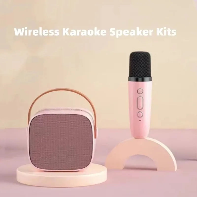 Portable Wireless Dual Microphones Karaoke Machine HomeKTV DSP System Bluetooth Speaker HIFI Stereo Surround For Kids Party Gift