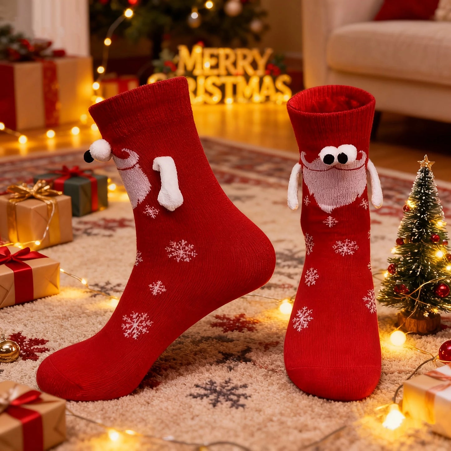 2/5 Pairs Pack, Random Colors, Christmas Gift Knitted Holding-Hands Socks, Magnetic Socks, Popular Internet Socks, Quirky and Unique Couple Socks, Holiday Gift
