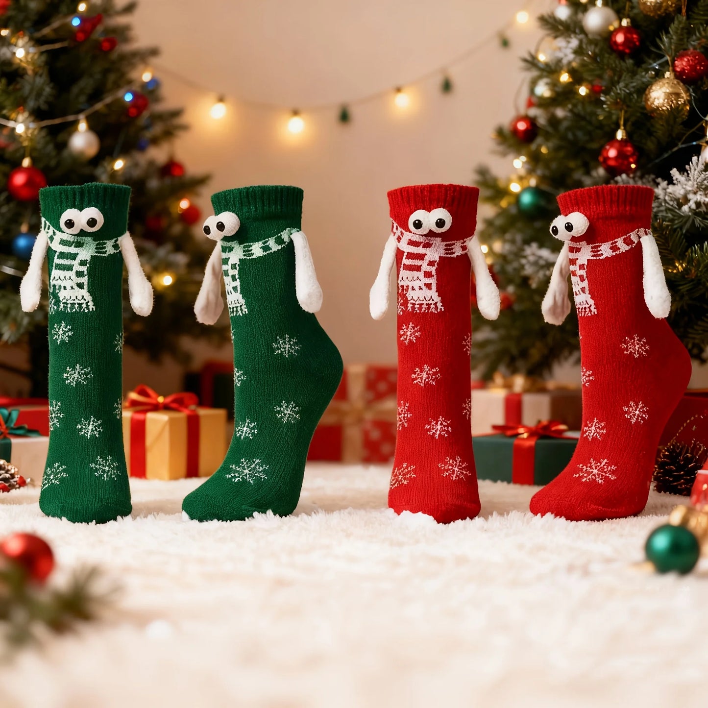 2/5 Pairs Pack, Random Colors, Christmas Gift Knitted Holding-Hands Socks, Magnetic Socks, Popular Internet Socks, Quirky and Unique Couple Socks, Holiday Gift