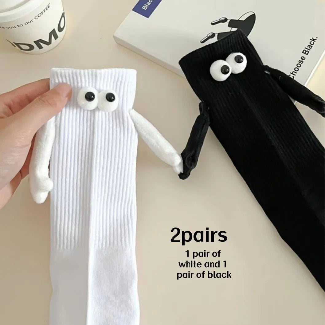 2/5 Pairs Pack, Random Colors, Christmas Gift Knitted Holding-Hands Socks, Magnetic Socks, Popular Internet Socks, Quirky and Unique Couple Socks, Holiday Gift