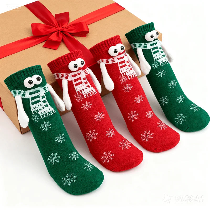 2/5 Pairs Pack, Random Colors, Christmas Gift Knitted Holding-Hands Socks, Magnetic Socks, Popular Internet Socks, Quirky and Unique Couple Socks, Holiday Gift