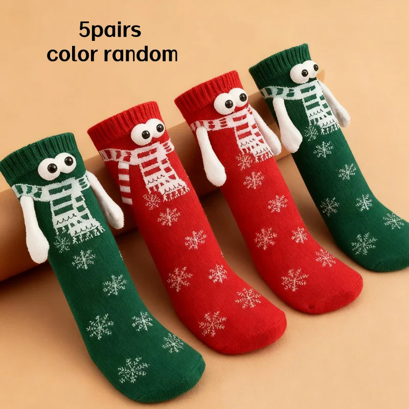 2/5 Pairs Pack, Random Colors, Christmas Gift Knitted Holding-Hands Socks, Magnetic Socks, Popular Internet Socks, Quirky and Unique Couple Socks, Holiday Gift